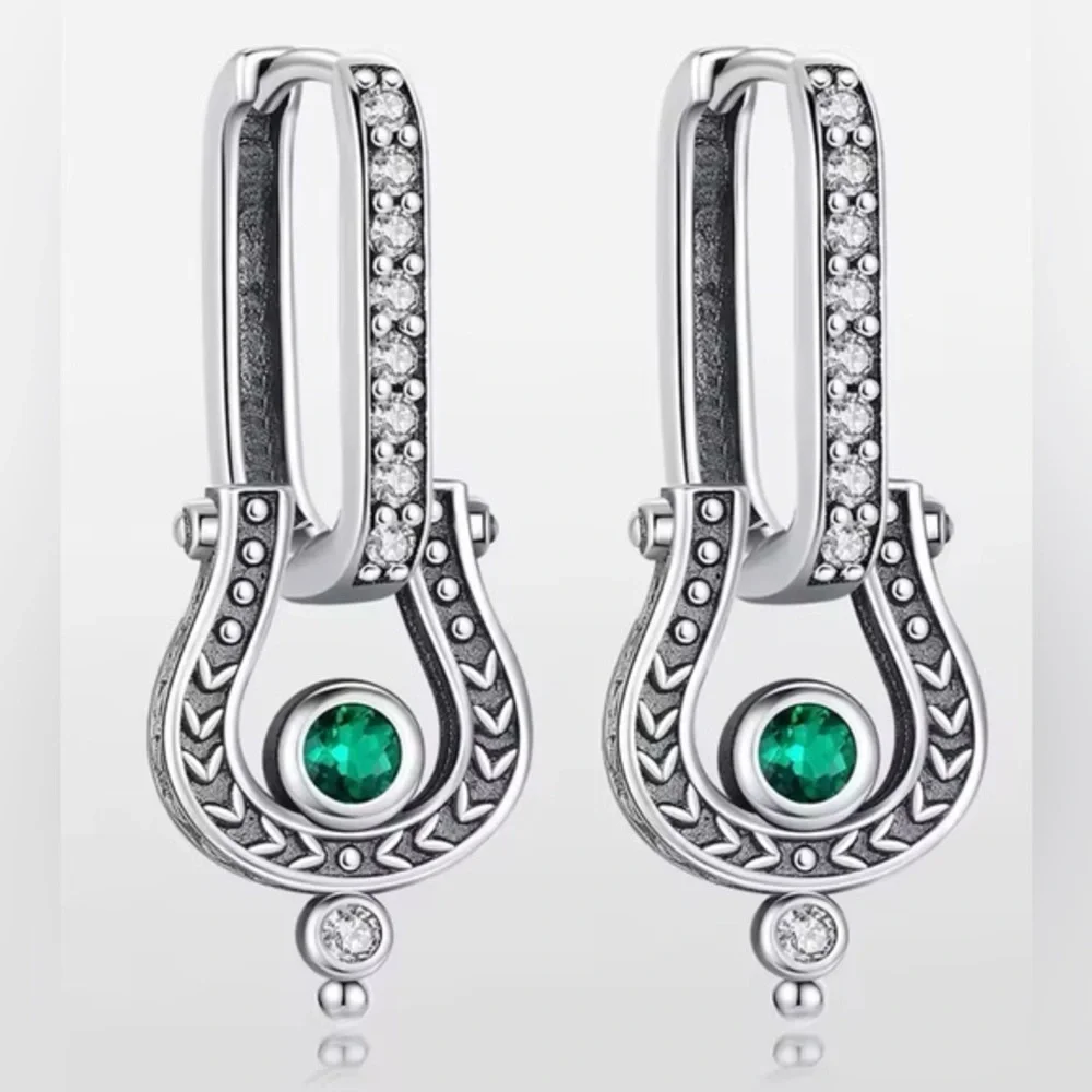 New .925 Sterling and Emerald Earrings